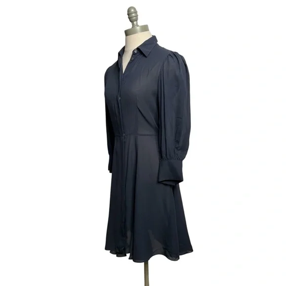 Theory Women's Navy Blue Silk Collared Button Front Mini Shirt Dress Size 0 - Picture 4 of 11